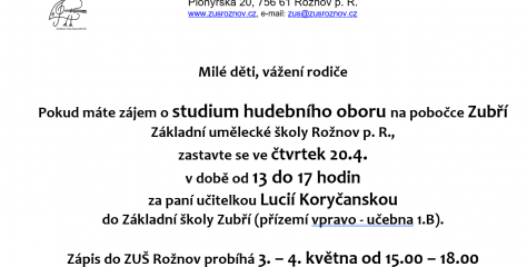 Zápis do ZUŠ Rožnov pod Radhoštěm