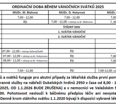 Vánoční ordinační doba – praktičtí lékaři v Zubří